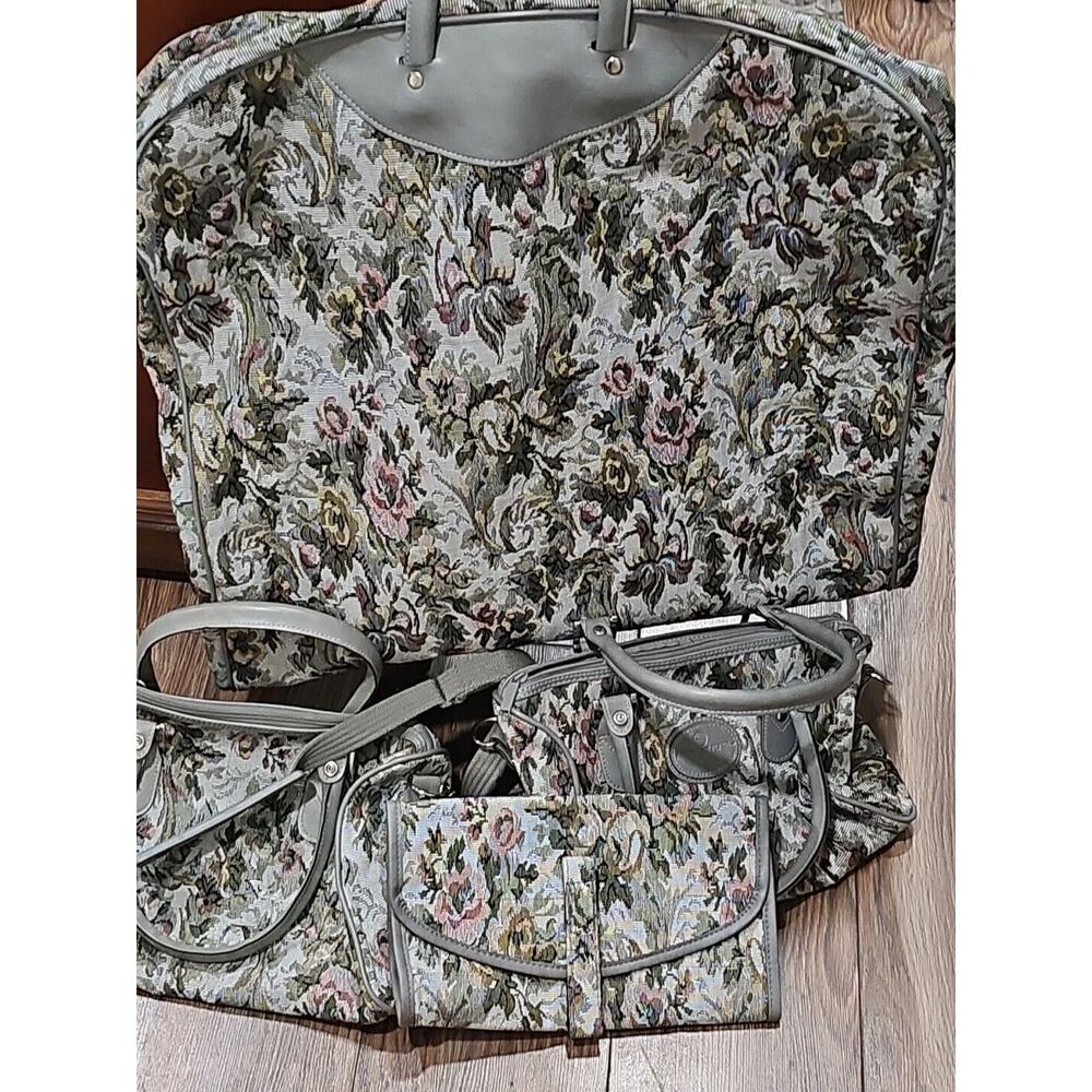 Vintage American Flyer 5 Pc Floral Tapestry Luggage Set